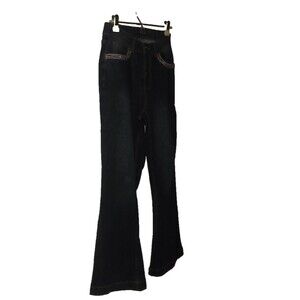 BLOOM CHIC BLUE JEANS WOMENS SIZE 10 DARK WASH Stretch Embroidered Flare